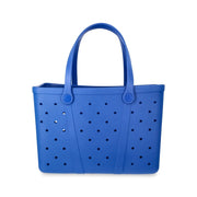 Time and Tru Women's Waterproof EVA Beach Tote Bag, Blue Morph, Large, Lightweight, Perforated Design