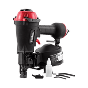 Hyper Tough CRN45V Pneumatic Coil Roofing Nailer, 15-Degree, 11-Gauge, 1-3/4-Inch Nails, Black and Red