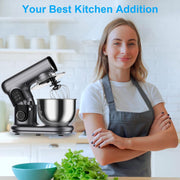 LINKChef Stand Mixer, 5.3 QT, 6-Speed Tilt-Head Electric, 3-in-1 Kitchen Mixer with Stainless Steel Bowl, Dough Hook, Whisk, Beater, Silver, SM10380