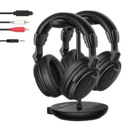 Simolio Dual Wireless Headphones for TV Watching with 2.4GHz Transmitter, Charging Stand, Spare Battery, Voice Clarity Technology, Tone and Balance Control, 100ft Range, Over-Ear, Black