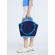 Rosetti Women's Canvas Tote Bag, Large Navy Blue, Durable Cotton with Faux Leather Bottom, Rope Handles, Zipper Closure