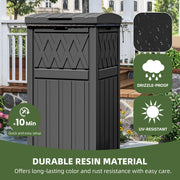 Uforic 31 Gallon Outdoor Trash Bin, Weatherproof Resin, Dual Lid with Drip Tray, Black