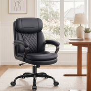 HeroSet Leather Office Chair, Ergonomic Desk Chair with Lumbar Support, Soft Headrest, Thick Seat Cushion, Black, HS-9144D-BK