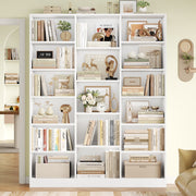 Homfa Triple Row 6-Tier Bookshelf, 74 in Tall, 17 Open Display Shelves, White