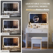 Nedyo NEDYO-VD-012 White Vanity Desk Set with LED Mirror, Medium
