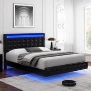 Homfa 228 King Floating Bed with LED Lights, PU Leather Upholstered Frame with Under Bed Storage, Black