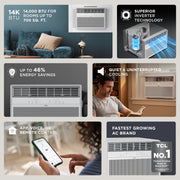 TCL 14,000 BTU Smart Inverter Window Air Conditioner, Energy Efficient, Quiet Cooling Technology, 3-in-1 Cooling Fan & Dehumidifier, White, 700 Sq Ft, W14WC72