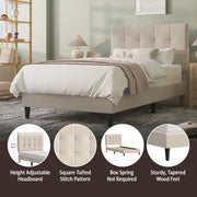 Mainstays 3038-330 Hillside Square Tufted Upholstered Twin Bed, Ivory Fabric