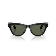 Ray-Ban Meta Skyler Smart AI Glasses, Shiny Black Cat-Eye Frame, Green Lenses, 3K Ultra HD Camera, Open-Ear Audio, 0RW4014