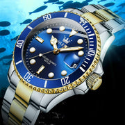 OLEVS 5885 Men's Analog Quartz Watch, Gold Dial, Luminous Hands, Stainless Steel Band, 41mm Case, Chronograph, Waterproof 30m, Gold, Blue