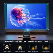 Cshidworld Projector, Native 1080p with 4K Support, 10000 Lumens LED, Dual Band WiFi 5, Bluetooth 5.1, Auto Focus, Keystone Correction, 150in Display, M04