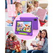 FITIFUN Kids Tablet M10, 10.1 Inch HD Display, Android 15, Quad-Core Processor, 12GB RAM, 64GB Storage, 1TB Expandable, 6000mAh Battery, Purple