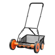 KFFKFF 18-Inch Manual Push Reel Lawn Mower, 5-Blade Steel Design, Adjustable Cutting Height 1.37 to 2.44 in, Grass Collection Bag, HS-GT1603B