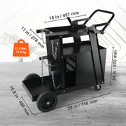 KFFKFF Welding Cart, Dual-Level 4-Compartment, 265 lb Load Capacity, 360 Rotating Wheels, Cylinder Storage with Safety Chains, WT-78-A