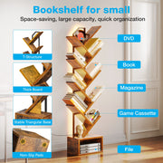 Casacomoda 8 Tier Tree Bookshelf with Customizable LED Lights, Floor Standing Storage Shelf for Home Office and Living Room