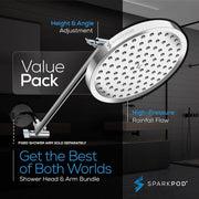 SparkPod Round Rain Shower Head with Adjustable 16in Extension Arm, High Pressure, Polished Chrome, RRSH8+SAE16-C