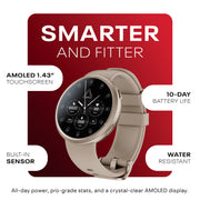 Reebok Stride Smartwatch, Fitness Tracker with Heart Rate and SpO2 Monitor, 1.43 in AMOLED Display, 80+ Sports Modes, 10-Day Battery, IP68 Water Resistant, Black