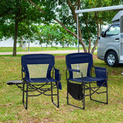 Ktaxon Heavy Duty Folding Camping Chairs with Side Table, Breathable Mesh, Carry Bags, Blue, Set of 2