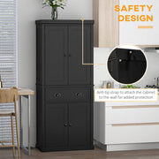 Aosom Kitchen Pantry Cabinet, Traditional Freestanding Storage with 4 Shaker-Style Doors, Drawer, 3 Adjustable Shelves, Brown, 72.5 in