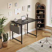 Concetta 31 Inch Computer Writing Desk with Black Steel Frame, Cedar Wood Top, Storage Bag and Headphone Hook WMCOBE-FH-GDZ-24BD-31BK-HY