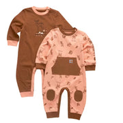 Carhartt Long-Sleeve Coveralls 2-Piece Set for Baby Girls, Carhartt Brown, 9 Months