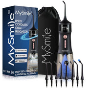 MySmile LP221 Cordless Water Flosser with OLED Display, UVC Sterilizer Light, 335ml Reservoir, 8 Jet Tips, 5 Modes, Black
