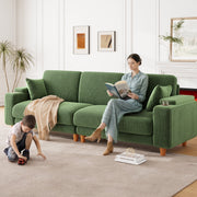 HOMSHADE 101 in Sofa Couch, 24 in Deep Seat, Corduroy Upholstered, Oversized Loveseat with Storage Armrest, Cup Holder, 2 Pillows, Green
