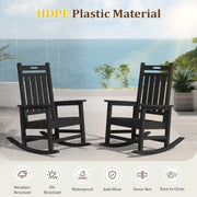 Justlet Loyalice HDPE Outdoor Rocking Chair, Black, High Back, Wood-Grain Texture, Heavy-Duty, Fade Resistant