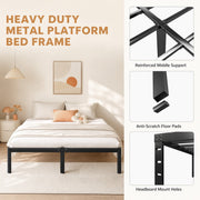 Fowroa Queen Bed Frame, 14 Inch High Profile Metal Platform, Heavy Duty, Black, Underbed Storage
