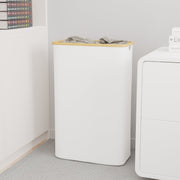 Tooloton Large Laundry Hamper, 60L Capacity, Natural Bamboo Frame, White, Collapsible Design, 8 x 16 x 26 in