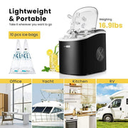 SPECSTAR VH1117-BK Self-Cleaning Portable Countertop Bullet Cubed Ice Maker w/Hand Scoop 10 Ice Bags