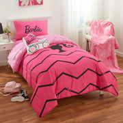 Barbie Kids Comforter Set, Reversible Hot Pink Chevron Print, Includes Pillowcase, Twin/Full Size, NL027J