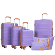 Amalodie 6 PieceABS Hard Shell Travel Suitcase Set With TSA Lock, Light Purple