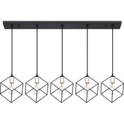 Quoizel Five Light Island Chandelier, Transitional Cubical Cage Design, Earth Black Finish, Adjustable Height, Dimmable, HLG544EK