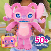 Disney Stitch Angel Interactive Plush Toy, 13.5-Inch Pink with Animated LCD Eyes, 50+ Sounds and Phrases, Ages 3+, 11926