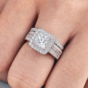 Newshe Jewellery 3.5CT Bridal Ring Set, Princess Cut AAAAA Cubic Zirconia, 925 Sterling Silver Engagement and Wedding Bands, Size 7