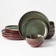 Pokini W-PTS24A 24-Piece Stoneware Dinnerware Sets, Plates and Bowls Dish Sets for 8, Gradient Green