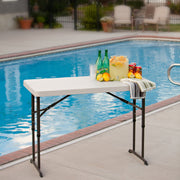 Lifetime 80160 Commercial Height Adjustable Folding Utility Table, 4 Feet, White Granite