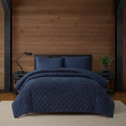 Pawz Navy Blue King Quilt, Soft Velvet Corduroy Face, Pre-Washed Microfiber Backing, Lightweight Polyester Fill, Diamond-Stitched Pattern