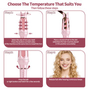 Huakeyou 3-in-1 Auto Rotating Curling Iron with Waver and Straightener Brush, Pink