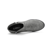 BLISSFUL STEP Allegra K Women's Round Toe Stacked Block Heel Ankle Boots, Gray, Medium Width, 2.75 in Heel