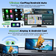 Lamtto 10.25-Inch Wireless CarPlay Screen with 2.5K Front Dashcam, 1080P Rear Backup Camera, GPS Navigation, Bluetooth, Siri, DVR, 64GB Card RC28