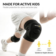 BraceUP Kids Volleyball Knee Pads with Thick EVA Foam, Non-Slip Silicone Grip, Breathable Stretch Fabric, Black, XS