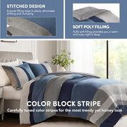 Comfort Spaces Highland Stripe Pieced Faux Suede Comforter Set, Blue, King Size & California King, 3 Piece Luxe Microsuede Bedding AM10-0027