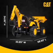 Kid Trax 12V CAT Backhoe Loader Ride-On Excavator with Functional Loaders, Realistic Sounds, MP3 Player, Yellow and Black, Ages 3-6, Supports Up to 66 lbs