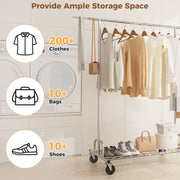 Homtell Heavy Duty Clothes Rack on Wheel Load 480 lbs, Foldable & Adjustable Rolling Clothing Racks for Hanging Clothes, Garment Rack Commercial Coat Rack