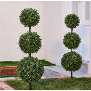 DR.Planzen Artificial Boxwood Triple Ball Tree, 3 ft UV Resistant Outdoor Faux Topiary with Realistic PE Leaves and Metal Stake