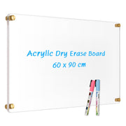 DOLLAR BOSS Oversize Acrylic Dry Erase Board, 36 x 24, Non-Magnetic, Floating Frameless Design, Ultra-Thick Clear Whiteboard with Markers and Eraser