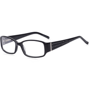 Eyewear Designs Ltd Vendela Womens Prescription SUNGlasses, Full Rim Black Plastic Frame, Rhinestone Accents, Rectangular