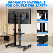 RTVR Rolling TV Stand with Wheels, Adjustable Height and Tilt, Metal Steel Frame, Black, Fits 32 to 85 Inch Screens, Supports up to 110 lb